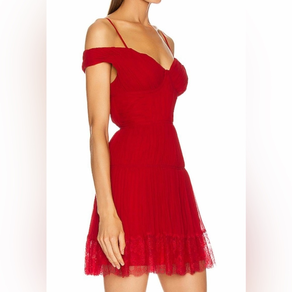 Self-Portrait One-Shoulder Red Pleated Dress